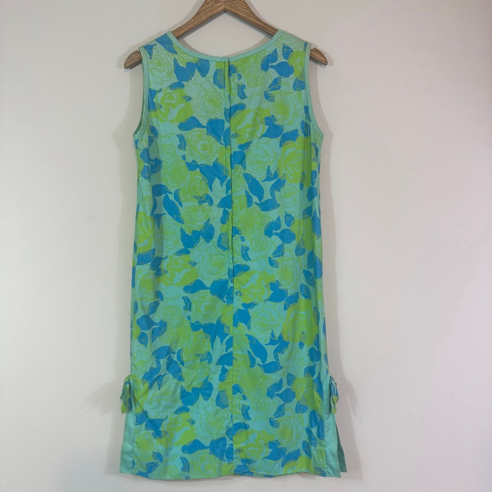 LILLY PULITZER Vtg Early 60’s Shift Dress Side Tie 100% Cotton Blue Green Floral - Picture 2 of 9